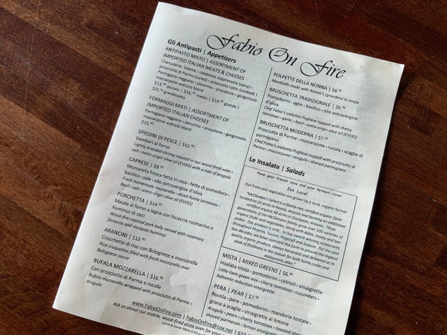 Fabios menu on sale